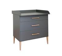 ATB Commode avec Table à Langer pour Chambre Bebe ILA - Evolutif sur Pied Bébé Table à Langer - Compacte Enfant Meuble de Rangement - Evolutive 3 Tiroirs - Réalise Un Ensemble avec Un Lit (Gris)