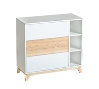 ATB Commode Chambre - Modern Commode 3 Tiroir - Meuble Rangement Chambre et 3 Étagères - Commode Meuble Blanc et Bois - Commode Bebe Chambre Enfants - 41x102x94cm - Blanc