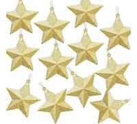 ATB-Foger 12 x Boules de Noël étoile dorée avec cordons - Décoration de sapin de Noël - Étoiles scintillantes à suspendre pour l'arbre, la cheminée, la fenêtre, l'avent, la table - 7,5 cm