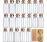 ATB-Foger Lot de 20 petites bouteilles en verre de 10 ml avec bouchon en liège pour décoration, cadeaux de mariage, fêtes (20 ficelles + 20 étiquettes à suspendre)