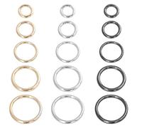 ATB-Foger Lot de 30 anneaux toriques en acier inoxydable - Mousqueton rond pour sangles, sacs, ceintures, bricolage, artisanat, noir, argent, or (38, 31,5, 25,4, 19, 15,7 mm)