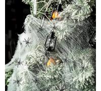 ATB-Foger Toile d'araignée extensible de 100 g avec 60 fausses araignées pour décorations d'Halloween pour fête, extérieur et intérieur, accessoires de maison hantée