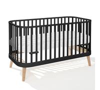 ATB Noir Lit Bebe 3in1 Enfant Canape Evolutif 140 x 70 cm - Junior Baby Bed Grandissant Cot avec Matelas - Niveaux Réglables - Barrière de Sécurité en Bois - Cododo Chambre Bebe en Hauteur