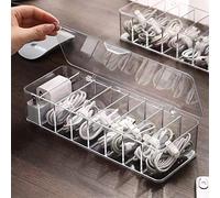 ATB2U Organiseur de câbles avec 8 à 10 serre-câbles, boîte de rangement avec 8 compartiments, boîte de rangement pour plan de travail, organiseur en plastique transparent, accessoires de bureau