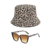ATBUSS 1 Chapeau Imprimé Léopard Et 1 Paire De Lunettes De Soleil, Chapeau Seau Graffiti Réversible, Accessoires De Protection Solaire, Adaptés Aux Vacances À La Plage Et Aux Activités De Plein Air.