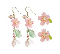 ATBUSS 1 Paire De Boucles d'oreilles Pompon Fleur Et 1 Paire De Boucles d'oreilles Fleur De Cerisier, Bijoux De Style Dame, Accessoires Quotidiens Exquis (Rose).