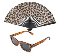 ATBUSS 1 Ventilateur À Motif Léopard Et 1 Lunettes À Motif Léopard, Ventilateur Kung Fu Pliable Personnalisé, Ventilateur De Refroidissement D'Été Pratique, Adapté Aux Scènes De Danse Et De Plage.
