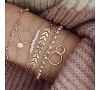 ATBUSS 6 Pièces De Bracelets en Perles De Feuilles, 1 Pièce De Collier De Fleurs, Bracelet Frais Et Doux, Ensemble De Bijoux Rétro, Chaîne De Décoration De Pull, Décoration De Cou Shopping.