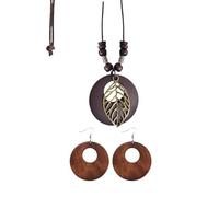 ATBUSS Collier Femme Simple 1 Pièce, Boucles d'oreilles Rondes en Bois 1 Pièce, Collier Pendentif Géométrique Irrégulier, Boucles d'oreilles Ethniques Creuses, Ensemble De Bijoux Bohème.