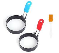 ATBUSS Lot de 2 anneaux à omelette en acier inoxydable avec 1 pinceau à huile avec manche en silicone, anneaux ronds à œufs, moule à omelette antiadhésif, outil de cuisine pour muffins, omelettes,