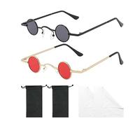 ATBUSS Lot de 2 paires de lunettes rondes avec 2 poches de rangement et 2 chiffons à lunettes - Lunettes de soleil rétro personnalisées - Accessoires assortis pour la photographie, les soirées à
