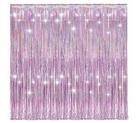 ATBUSS Lot de 2 rideaux laser rose brillant à pompons - Décoration de fond de fête - Rideau mural à suspendre - Rideau de porte pour anniversaire, mariage, discothèque, fête Barbie