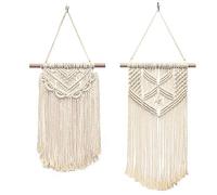 ATBUSS Lot de 2 tapisseries murales de style bohème, tenture murale avec dentelle à pompons, décoration murale tissée, petite tapisserie tissée artificielle, décoration d'intérieur bohème chic,