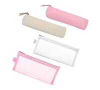 ATBUSS Lot de 2 trousses à crayons en cuir avec 2 poches pour articles de papeterie - Portable - Trousse d'apprentissage fine - Sac de rangement pour garçons et filles (rose, blanc), rose/blanc, 20 *