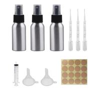 ATBUSS Lot de 3 flacons pulvérisateurs de 50 ml avec 1 autocollant d'étiquette, 2 entonnoirs, 1 seringue, 3 compte-gouttes, mini vaporisateur en alliage d'aluminium, flacon distributeur de liquide de