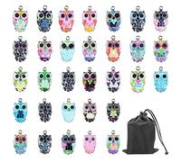 ATBUSS Lot de 31 pendentifs hibou avec 1 sac de rangement, pour bracelets, bracelets de cheville, colliers, bijoux, breloques de sac, fabrication de marques d'animaux domestiques, Acier allié