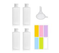 ATBUSS Lot de 4 bouteilles à presser de 200 ml avec couvercle à rabat, étiquettes autocollantes, entonnoir, tube en plastique, bouteilles distributrices, vides, réutilisables, conviennent pour les