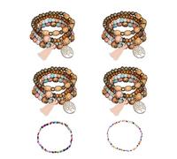 ATBUSS Lot de 4 Bracelets Liu Su Avec 2 Perles en Bois Colorées, Cordes à Main Fines, Bohème Multicouche, Pendentif Arbre de Vie, 170-210mm