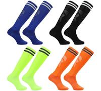 ATBUSS Lot de 4 Paires de Chaussettes de Football Pour Enfants, Élastiques, de Course Neutres, 5-12 Ans (Bleu Foncé, Orange, Noir, Vert)