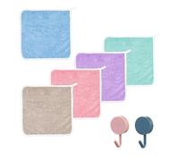 ATBUSS Lot de 5 Serviettes Carrées en Polaire Corail Unie Avec 2 Crochets, Gants de Toilette Doux pour Bébé, Chiffon de Nettoyage Réutilisable, Rose