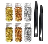 ATBUSS Lot de 6 bouteilles de feuilles d'aluminium avec 2 clips, feuilles en papier doré, feuille d'or, feuilles en feuille métallique, feuilles de décoration d'intérieur pour art en résine, peinture,