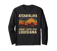 Atchafalaya Gator Tour Shirt Louisiane Marais Bateau Coucher de Soleil Manche Longue