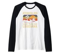 Atchafalaya Gator Tour Shirt Louisiane Marais Bateau Coucher de Soleil Manche Raglan