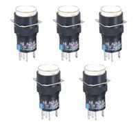 ATDJKVYH Interrupteur à Bouton-Poussoir LA16 avec lumière, Alimentation de démarrage Circulaire à réinitialisation et Verrouillage automatiques 16 mm 30 pièces(White,12V_MOMENTARY Reset_2NO 2NC 5PCS)