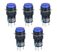 ATDJKVYH Interrupteur à Bouton-Poussoir LA16 avec lumière, Alimentation de démarrage Circulaire à réinitialisation et Verrouillage automatiques 16 mm 30 pièces(Blue,220V_MOMENTARY Reset_2NO 2NC 5PCS)