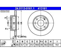 ATE Disque de frein 24.0113-0161.1 avant plein 1 pièce