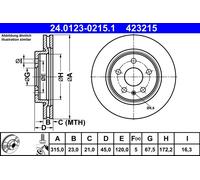 2x Disque de frein ATE 24.0123-0215.1 convient pour OPEL VAUXHALL