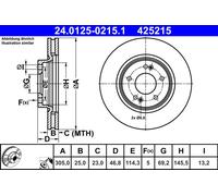 Disque de frein ATE 24.0125-0215.1 avant, ventilé, à haute teneur en carbone, 1 pièce