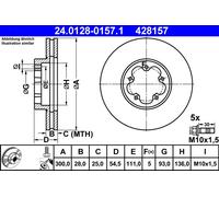 Disque de frein ATE 24.0128-0157.1 avant, ventilé, 1 pièce