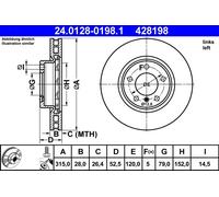 ATE 24.0128-0198.1 Disque de frein pour BMW