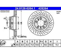 ATE Disque de frein 24.0128-0264.1 arrière ventilé haute teneur en carbone 1 pièce
