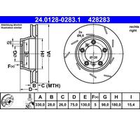 Disque de frein ATE 24.0128-0283.1 arrière, rainuré, à haute teneur en carbone, 1 pièce