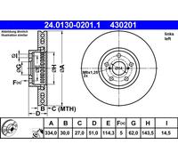 Disque de frein ATE 24.0130-0201.1 avant, ventilé, 1 pièce