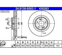 2x Disque de frein ventilé 24.0130-0263.1 ATE pour KIA HYUNDAI
