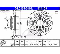 ATE 24.0134-0105.1 Disque de frein Avant gauche pour PORSCHE 911 (997) 350,0mm