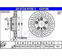 ATE 24.0134-0106.1 Disque de frein Avant droit pour PORSCHE 911 (997) 350,0mm