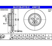 ATE 24.0136-0118.2 Disque de frein