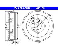 2x Tambour de frein ATE 24.0220-0046.1 convient pour CITROËN PEUGEOT TOYOTA