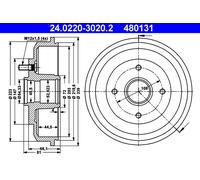 ATE 24.0220-3020.2 Tambour de frein pour FORD,SSANGYONG