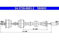 ATE 24.3728-0803.2 Tirette à câble, commande d'embrayage pour PEUGEOT