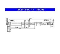 ATE Flexible de frein 24.5112-0477.3 Essieu avant 477mm M10x1mm pour CITROËN FIAT PEUGEOT