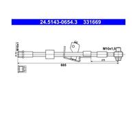 ATE 24.5143-0654.3 Tuyau de Frein Arrière Gauche pour Opel Vauxhall Chevrolet