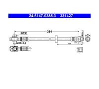 ATE Tuyau de frein avant 24.5147-0385.3 pour VW Polo (6N), Lupo, Passat - 384 mm
