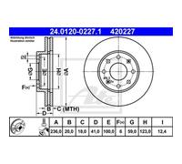 ATE 2x Disque Avant 2360 Ventilé pour Chevrolet Étincelle M300 24.0120-0227.1