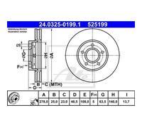 2 x ATE 24.0325-0199.1 Disque de frein pour FORD