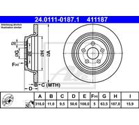 ATE 2X Disque De Frein Arrière Ø316 Mm Voll Pour Ford S-Max CJ 2.0 EcoBlue 1.5